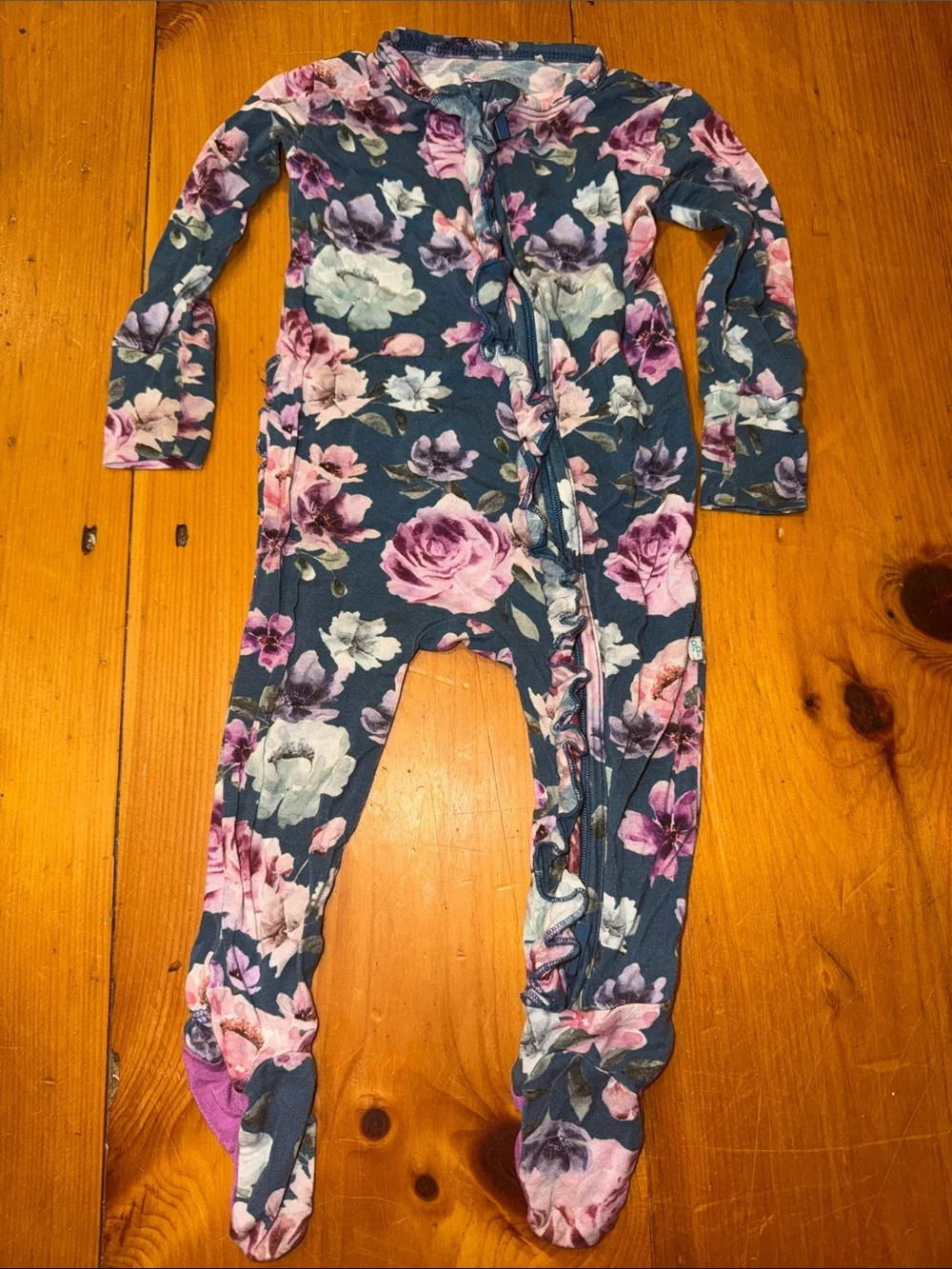 Posh Peanut Floral Footed Baby One-Piece Pink & Green sleeper pajamas